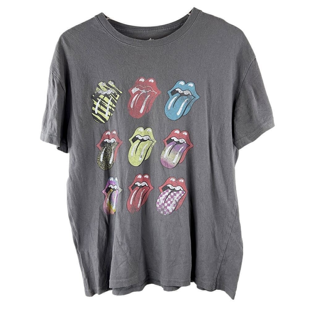 The Rolling‎ Stones T-Shirt XL Gray Womens Short Sleeve Graphic Tee Tongues Out